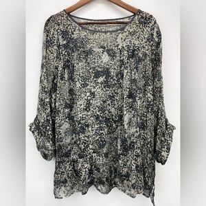 Velvet size Large Women’s Black Gray Tan Silk Abstract Dot 3/4 Sleeve Blouse